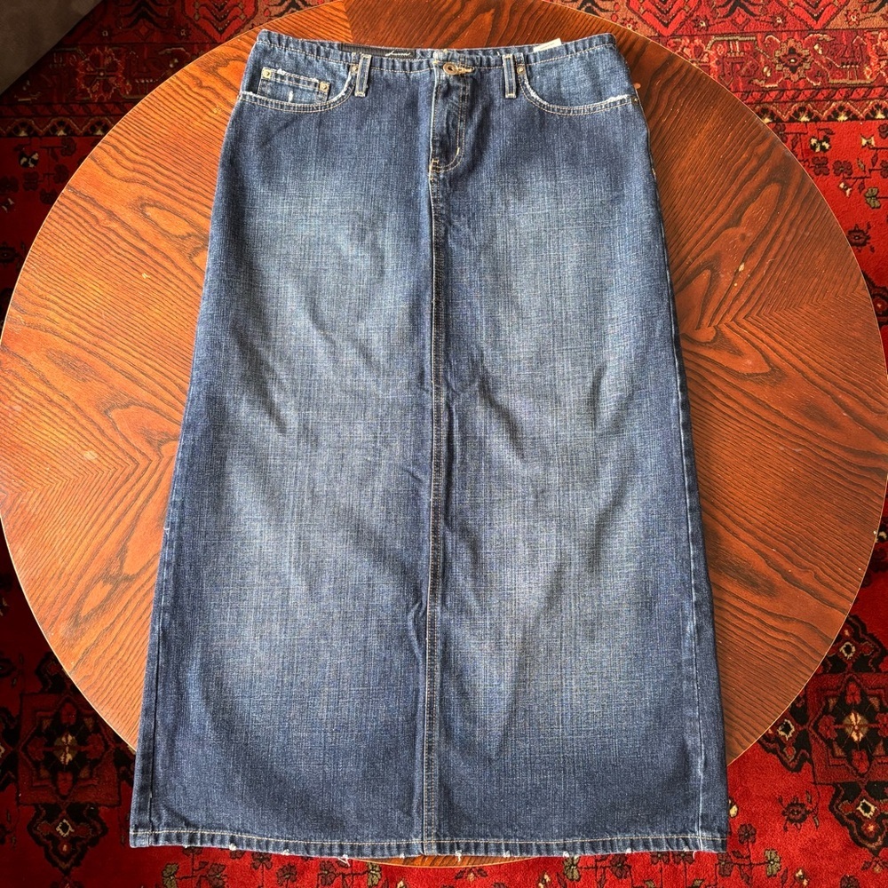 Luxe Denim Maxi Skirt Dark wash best fit size L low waist maxi Y2K
